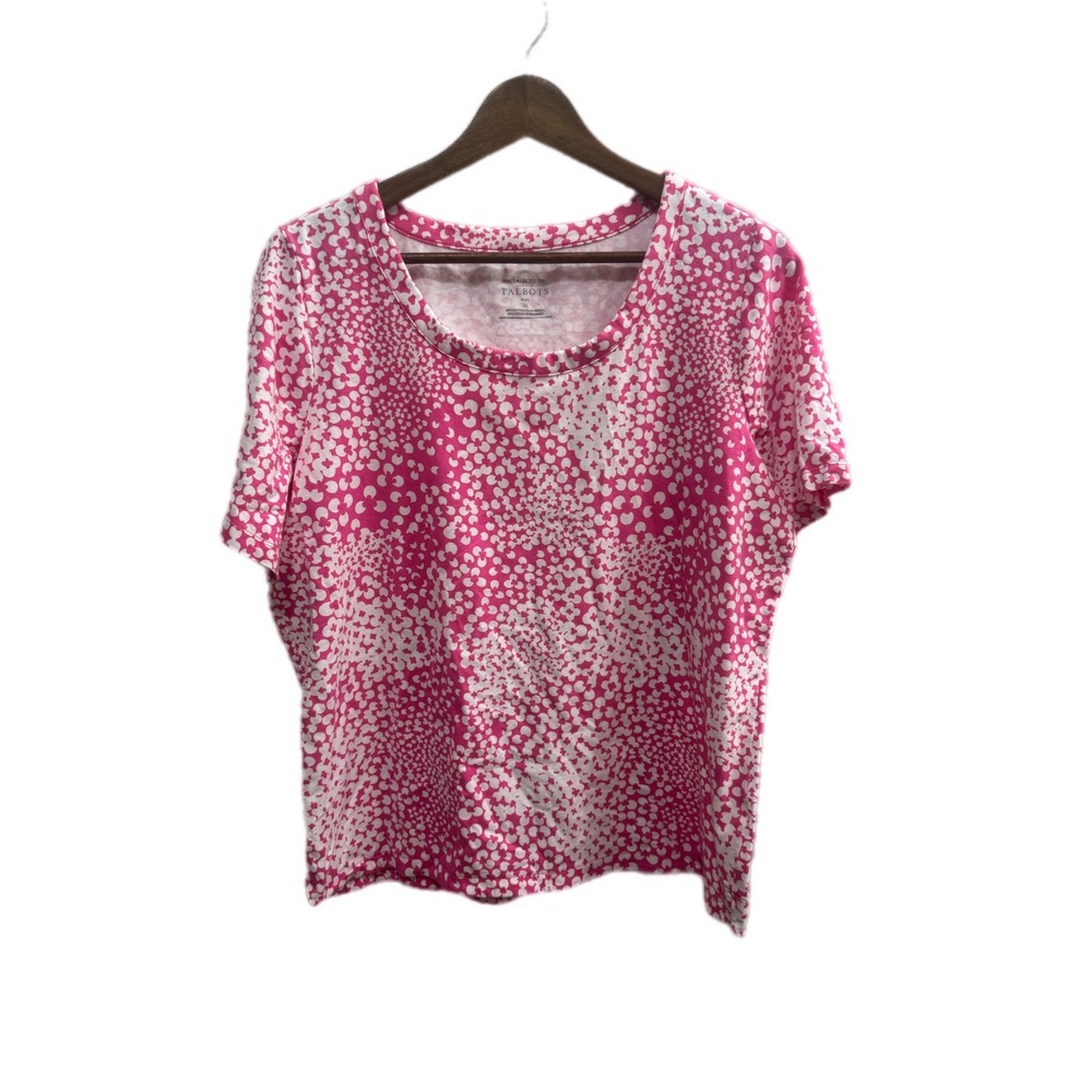 Talbots Tee Top Women 1X Pink Excellent Short Sleeve Abstract Floral Print